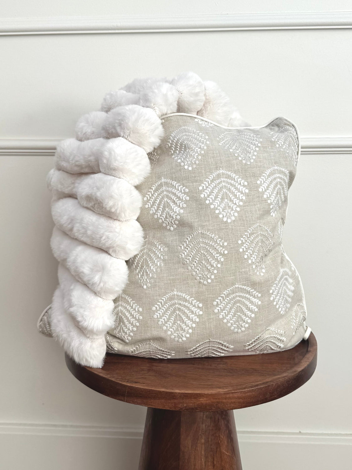 luxurious pillow blanket, decorative embroidered leaf throw pillow, faux fur throw blanket inside