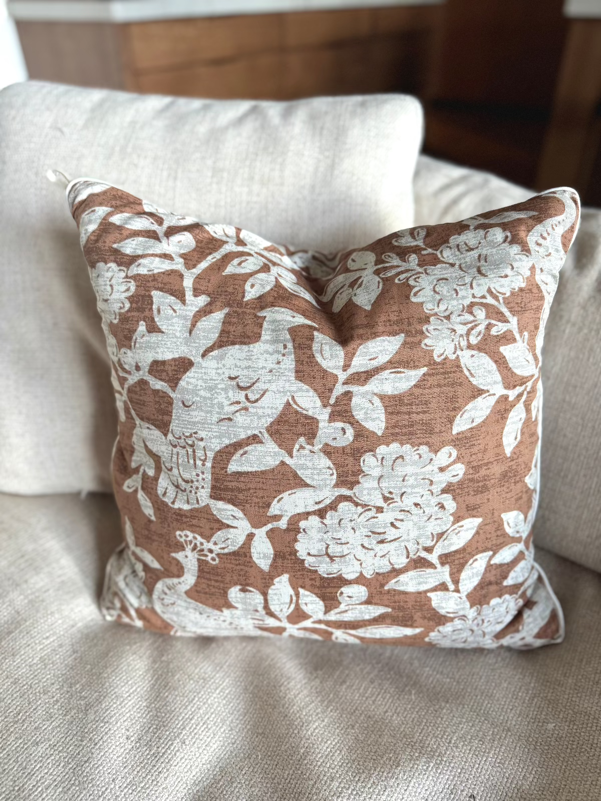 Terra Cotta Branch & Bird | 20x20 Bothro (Discounted for tight zipper)