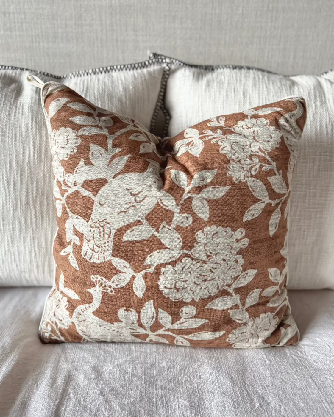 Terra Cotta Branch & Bird | 20x20 Bothro (Discounted for tight zipper)