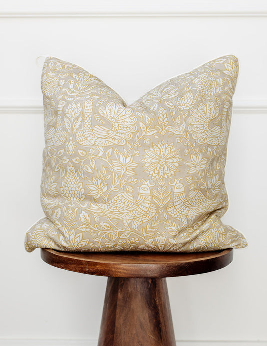 Greige Bird Floral | 19x19 Bothro